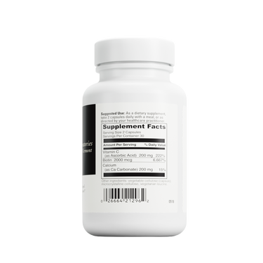 Product Facts on right side of the DaVinci Biotin bottle