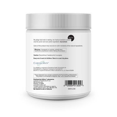 Product Facts on right side of the DaVinci Metabolic Ovary Support jar