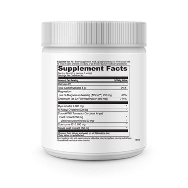 Product Facts on left side of the DaVinci Metabolic Ovary Support jar