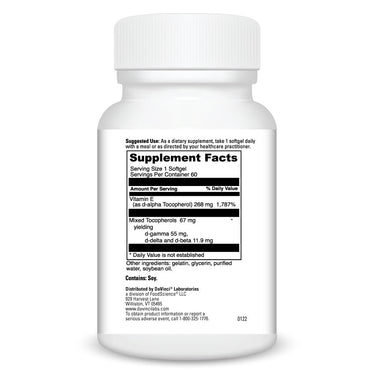 Product Facts on right side of the DaVinci Natural Mixed Tocopherol E-400 bottle