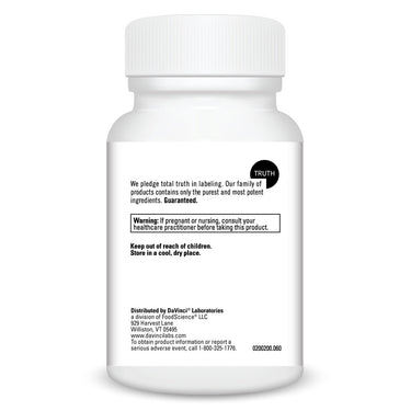 Product Facts on left side of the DaVinci Selenium Citrate bottle