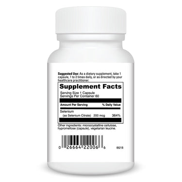 Product Facts on right side of the DaVinci Selenium Citrate bottle