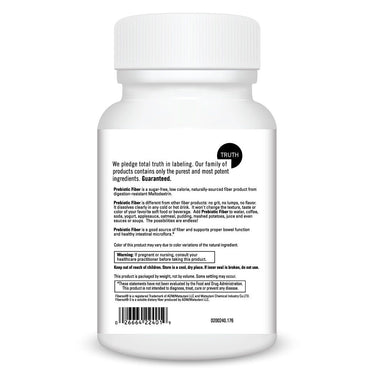 Product Facts on left side of the DaVinci Prebiotic Fiber bottle