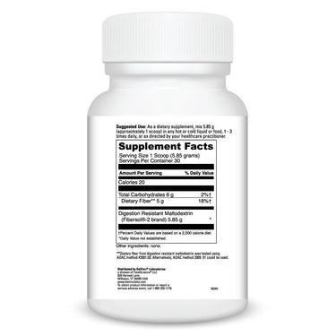 Product Facts on right side of the DaVinci Prebiotic Fiber bottle
