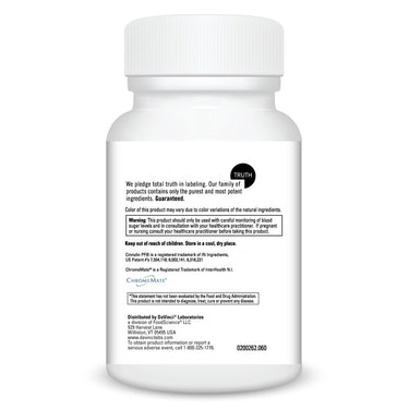 Product Facts on left side of the DaVinci Glucosynergy™ bottle