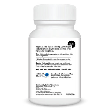 Product Facts on leftt side of the DaVinci Berberine Force bottle