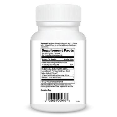 Product Facts on right side of the DaVinci Berberine Force bottle