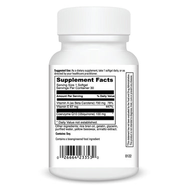 Product Facts on right side of the DaVinci CoQsol® - 100MG bottle