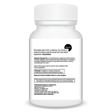 Product Facts on left side of the DaVinci Digestive Enzymes Pro bottle