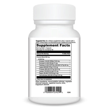 Product Facts on right side of the DaVinci Digestive Enzymes Pro bottle