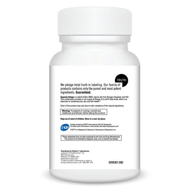 Product Facts on left side of the DaVinci Supreme Omega bottle