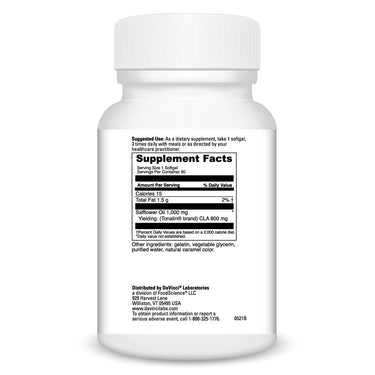 Product Facts on right side of the DaVinci Tonalin® CLA bottle