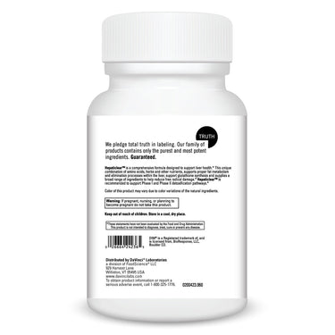 Product Facts on left side of the DaVinci Hepaticlear™ bottle