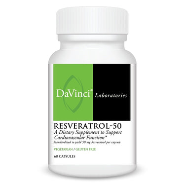 Front of the DaVinci Resveratrol-50 bottle