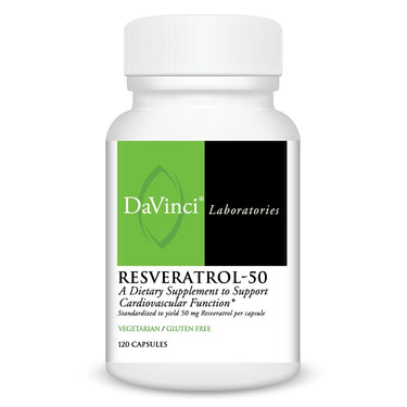 Front of the DaVinci Resveratrol-50 bottle