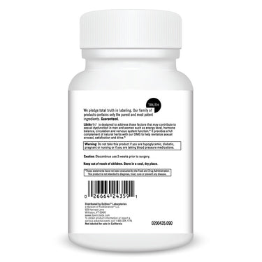 Product Facts on left side of the DaVinci Libido bottle