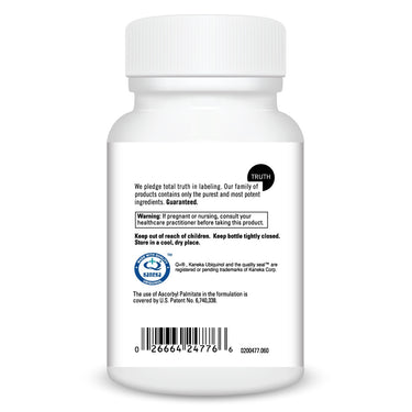 Product Facts on left side of the DaVinci Ubiquinol 100MG bottle