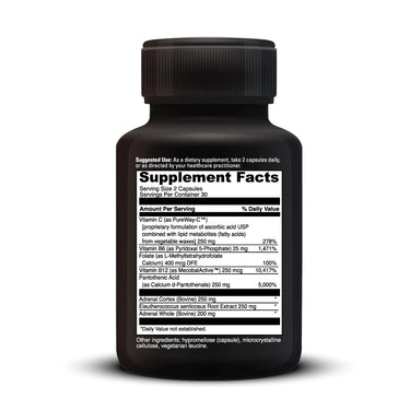 Product Facts on right side of the DaVinci Adrenal Benefits™ bottle