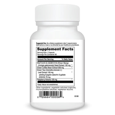 Product Facts on right side of the DaVinci Mango-plex with raspberry Ketone bottle