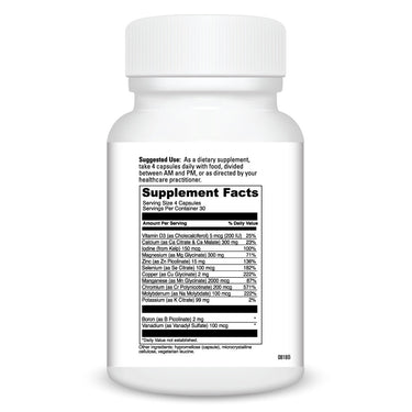 Product Facts on right side of the DaVinci Multi-Mineral Complex with D3 bottle