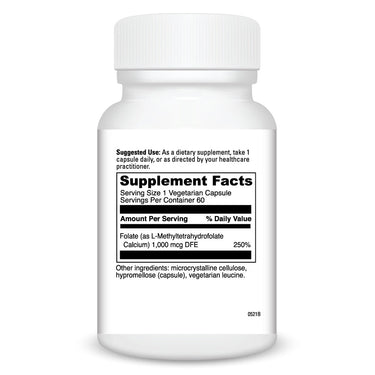 Product Facts on right side of the DaVinci 5-MTHF 1 MG bottle