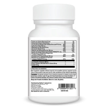 Product Facts on left side of the DaVinci Daily Best Prenatal bottle
