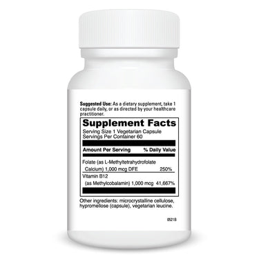 Product Facts on right side of the DaVinci 5-MTHF/B12 MC 2000 bottle