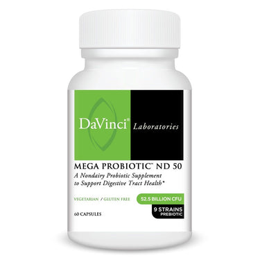 Front of the DaVinci Mega Probiotic™ ND 50 bottle