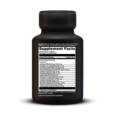Product Facts on right side of the DaVinci Enzyme Benefits™ bottle