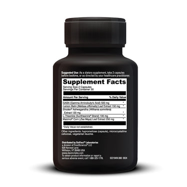 Product Facts on right side of the DaVinci Sleep Benefits™ Melatonin Free bottle