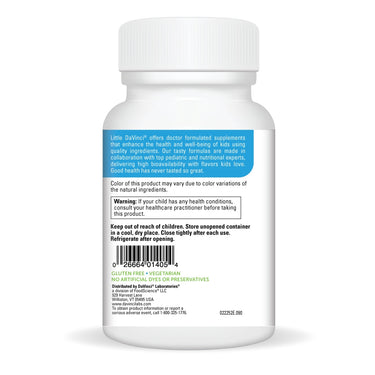 Product Facts on left side of the DaVinci Chewable Kidbiotic bottle
