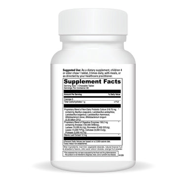 Product Facts on right side of the DaVinci Chewable Kidbiotic bottle
