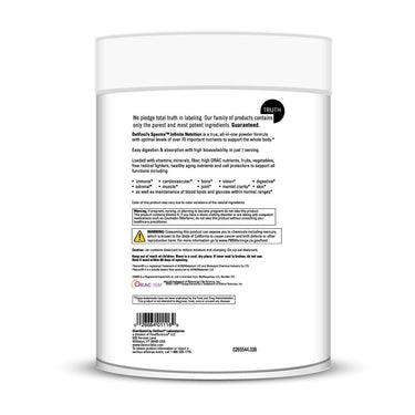 Product Facts on left side of the DaVinci Spectra Infinite Nutrition jar